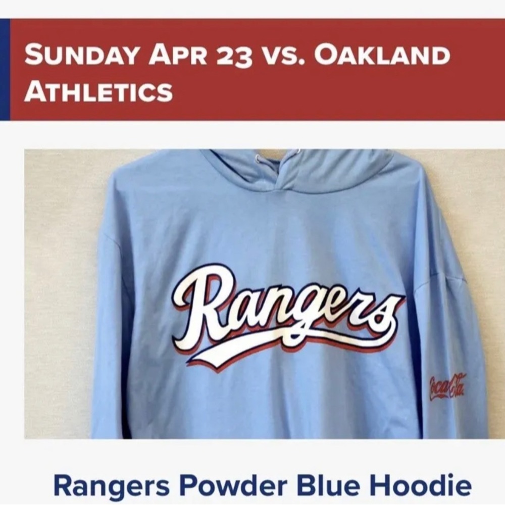 New & sealed Texas Rangers powder blue hoodie size medium stadium GA